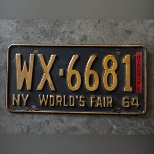 NY New York World’s Fair 1964 1965  License Plate WX 6681 Vintage Rare